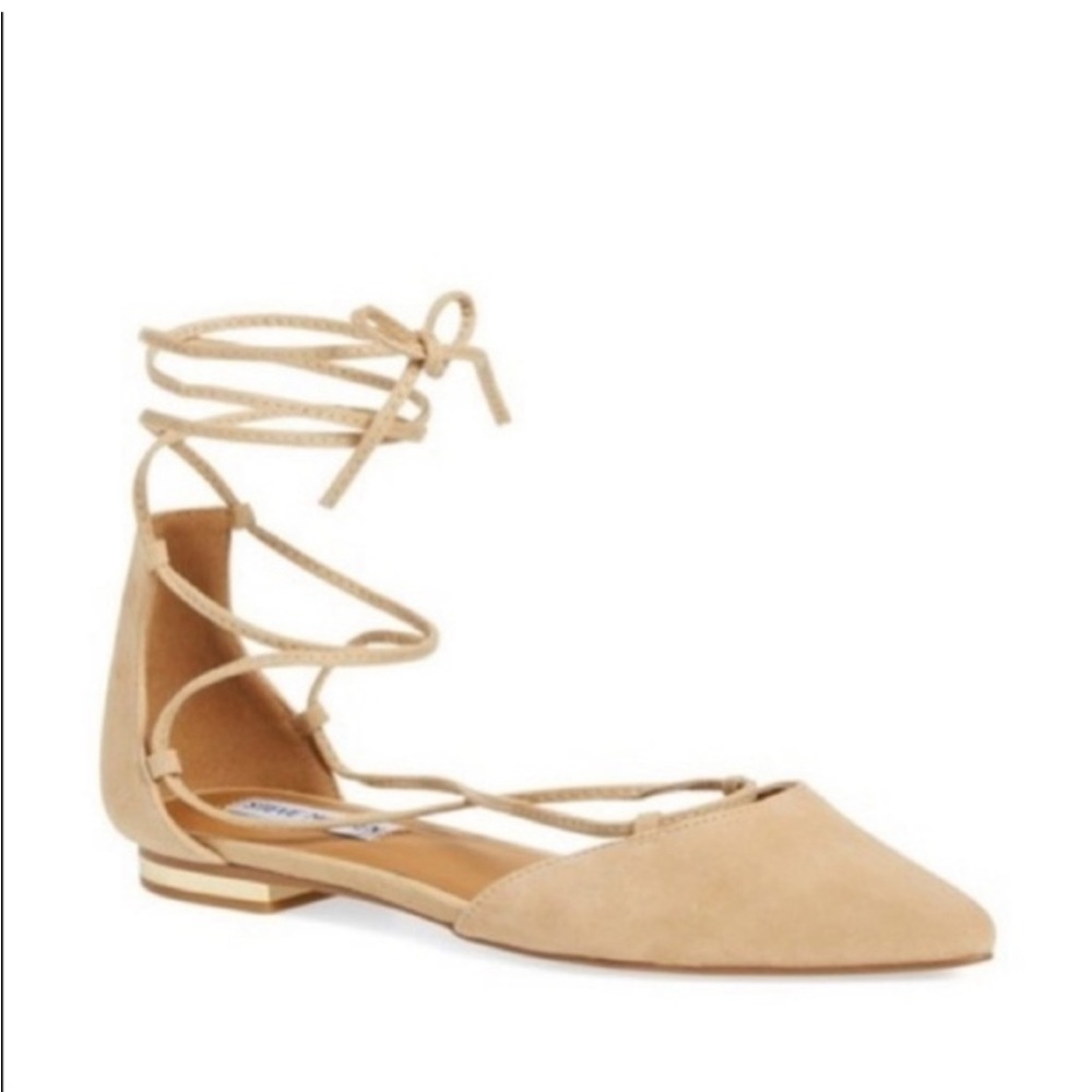 Steve Madden Nude Suede Sunshine Lace Up Flats - Picture 2 of 7